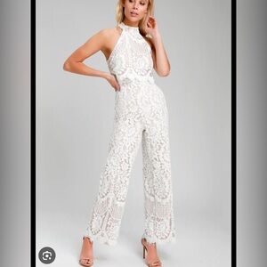 Britney White Lace Halter Jumpsuit
Lulus
